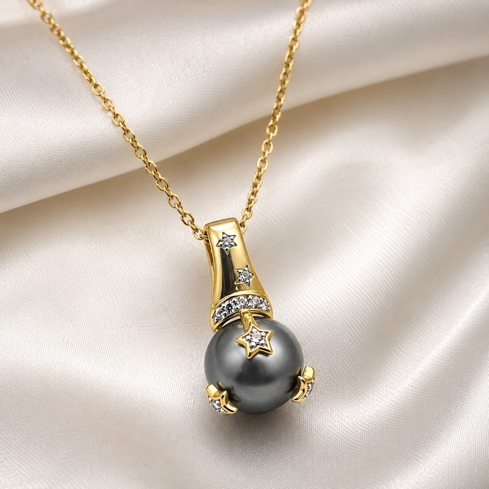 925 D'Joy Tahitian Pearl Necklace 18" Gold Vermeil Sterling Silver‎ CZ Pendant